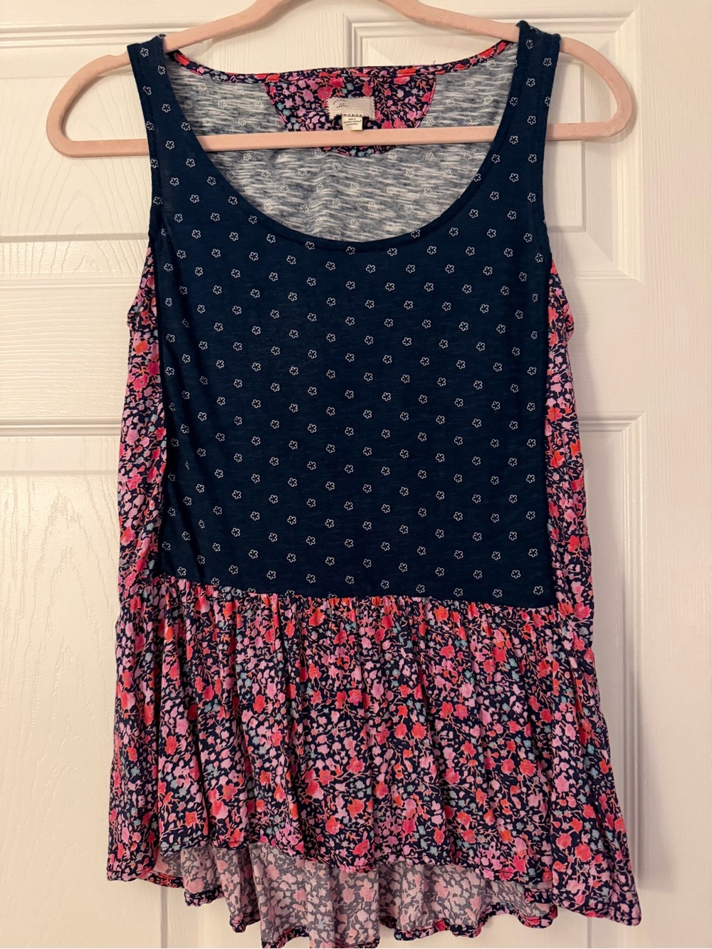 Anthropologie Mixed Print Peplum Tank Top Navy Pink Floral 2013 Rare Archive XS